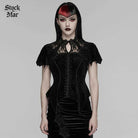 PUNK RAVE Women's Gothic Lace Cutout Rose Printed Velvet Short Sleeved Top