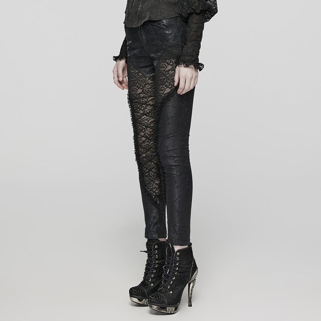 PUNK RAVE Women's Gothic Lace Lace-Up Leggings