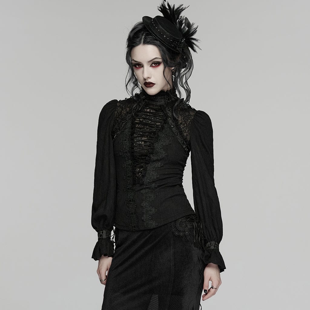 PUNK RAVE Women's Gothic Lace Pullover Long Sleeved Shirt