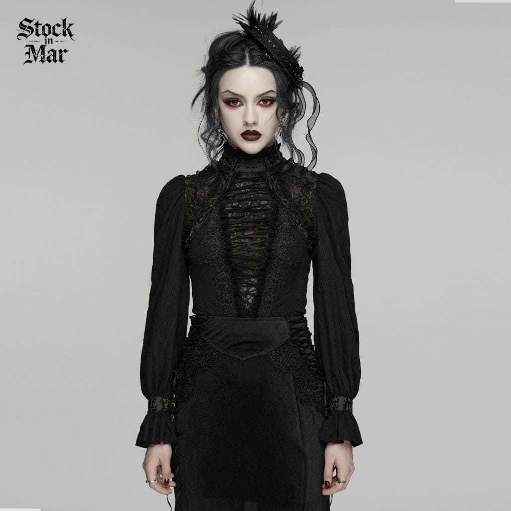PUNK RAVE Women's Gothic Lace Pullover Long Sleeved Shirt