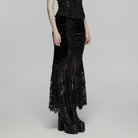 PUNK RAVE Women's Gothic Lace Ruched Fishtail Velvet Skirt Black