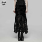 PUNK RAVE Women's Gothic Lace Ruched Fishtail Velvet Skirt Black