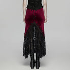 PUNK RAVE Women's Gothic Lace Ruched Fishtail Velvet Skirt Black-Red