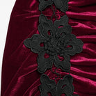 PUNK RAVE Women's Gothic Lace Ruched Fishtail Velvet Skirt Black-Red