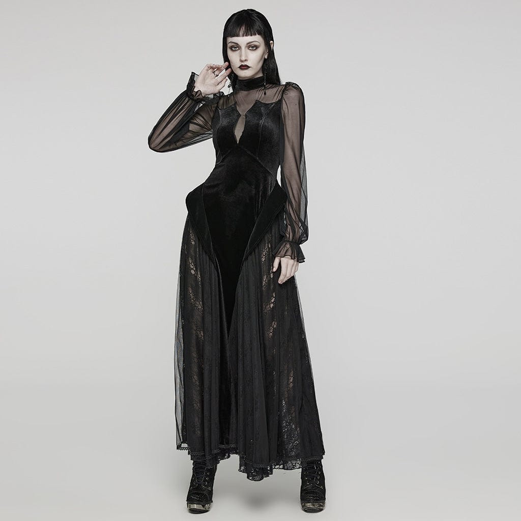 Women's Gothic Lace Ruffled Lace-Up Maxi Dress – Punk Design
