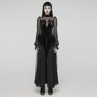 PUNK RAVE Women's Gothic Lace Ruffled Lace-Up Maxi Dress