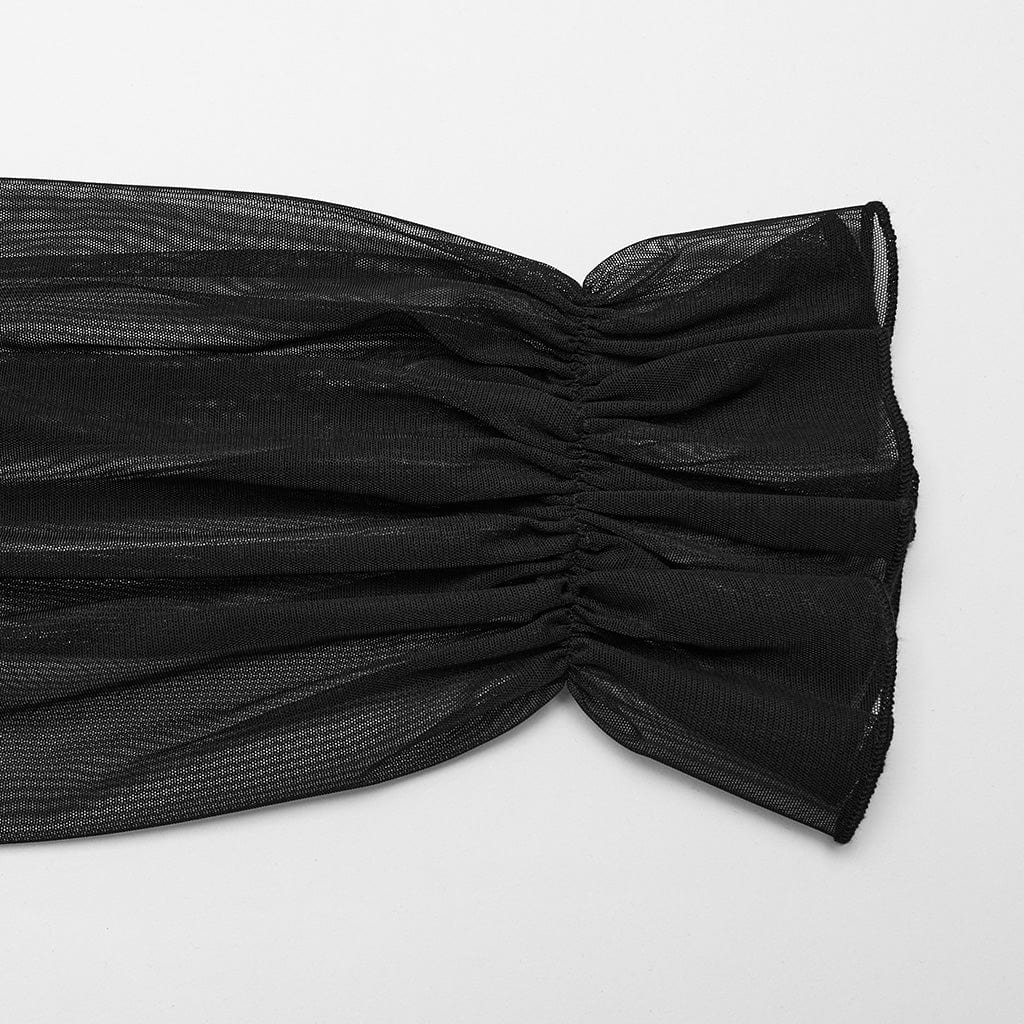 PUNK RAVE Women's Gothic Lace Ruffled Lace-Up Maxi Dress