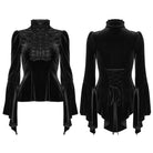 PUNK RAVE Women's Gothic Lace Splice Bell Sleeved Top Black