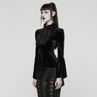 PUNK RAVE Women's Gothic Lace Splice Bell Sleeved Top Black
