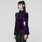 PUNK RAVE Women's Gothic Lace Splice Bell Sleeved Top Violet