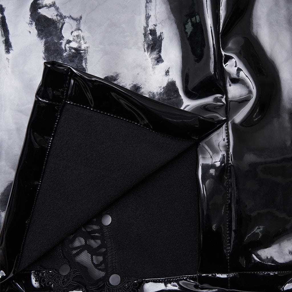 PUNK RAVE Women's Gothic Lace Splice Faux Leather Skirt