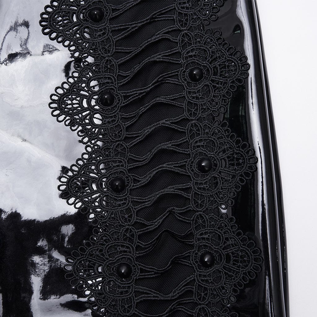 PUNK RAVE Women's Gothic Lace Splice Faux Leather Skirt