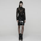 PUNK RAVE Women's Gothic Lace Splice Faux Leather Skirt