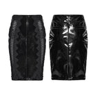 PUNK RAVE Women's Gothic Lace Splice Faux Leather Skirt