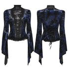 PUNK RAVE Women's Gothic Lace Splice Lace-up Flared Sleeved Shirt Blue