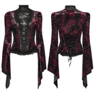 PUNK RAVE Women's Gothic Lace Splice Lace-up Flared Sleeved Shirt Red