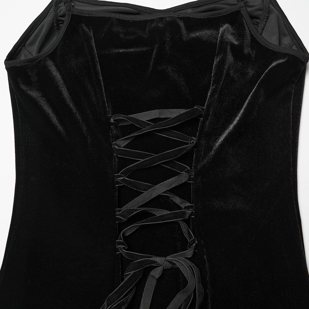 PUNK RAVE Women's Gothic Lace Splice Lace-up Slip Dress