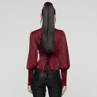 PUNK RAVE Women's Gothic Lace Splice Puff Sleeved Ruffle Shirt Red