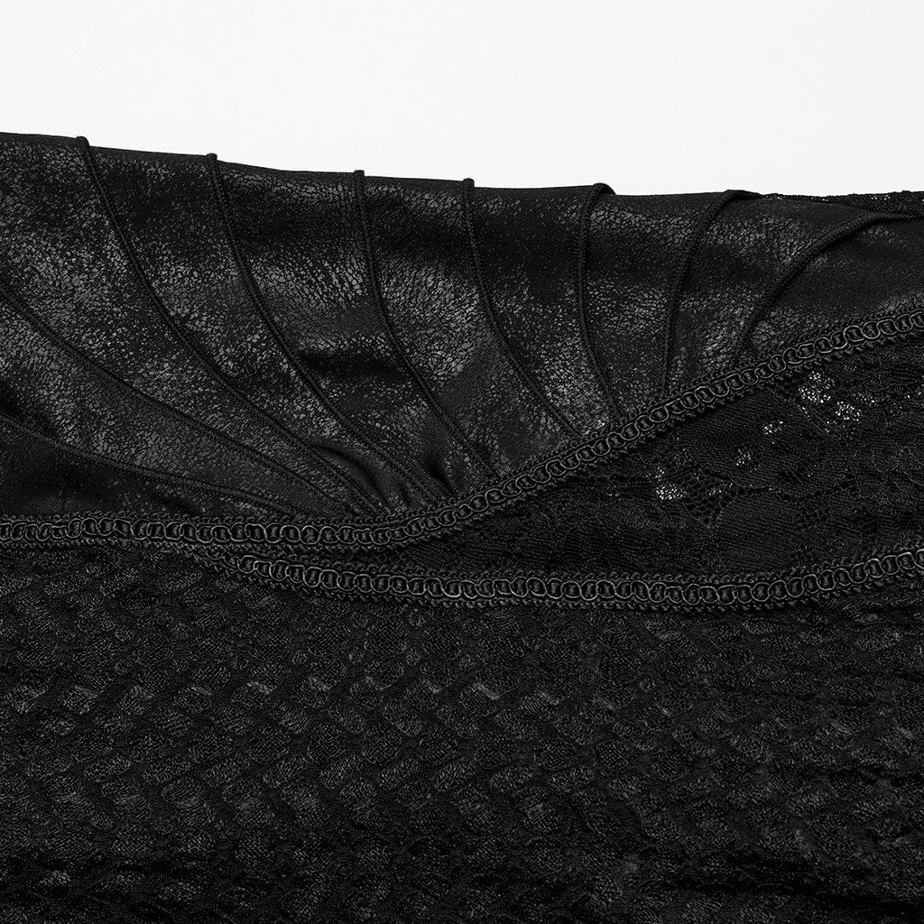 PUNK RAVE Women's Gothic Lace Splice Sheer Fishtail Dress