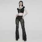 PUNK RAVE Women's Gothic Lace Tassels Flared Pants Black
