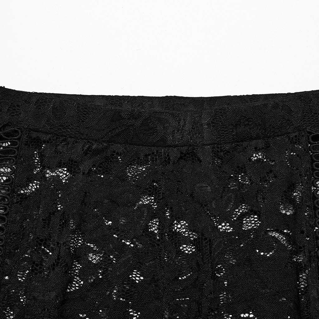 PUNK RAVE Women's Gothic Lace Tassels Flared Pants Black