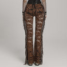 PUNK RAVE Women's Gothic Lace Tassels Flared Pants Coffee