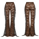 PUNK RAVE Women's Gothic Lace Tassels Flared Pants Coffee