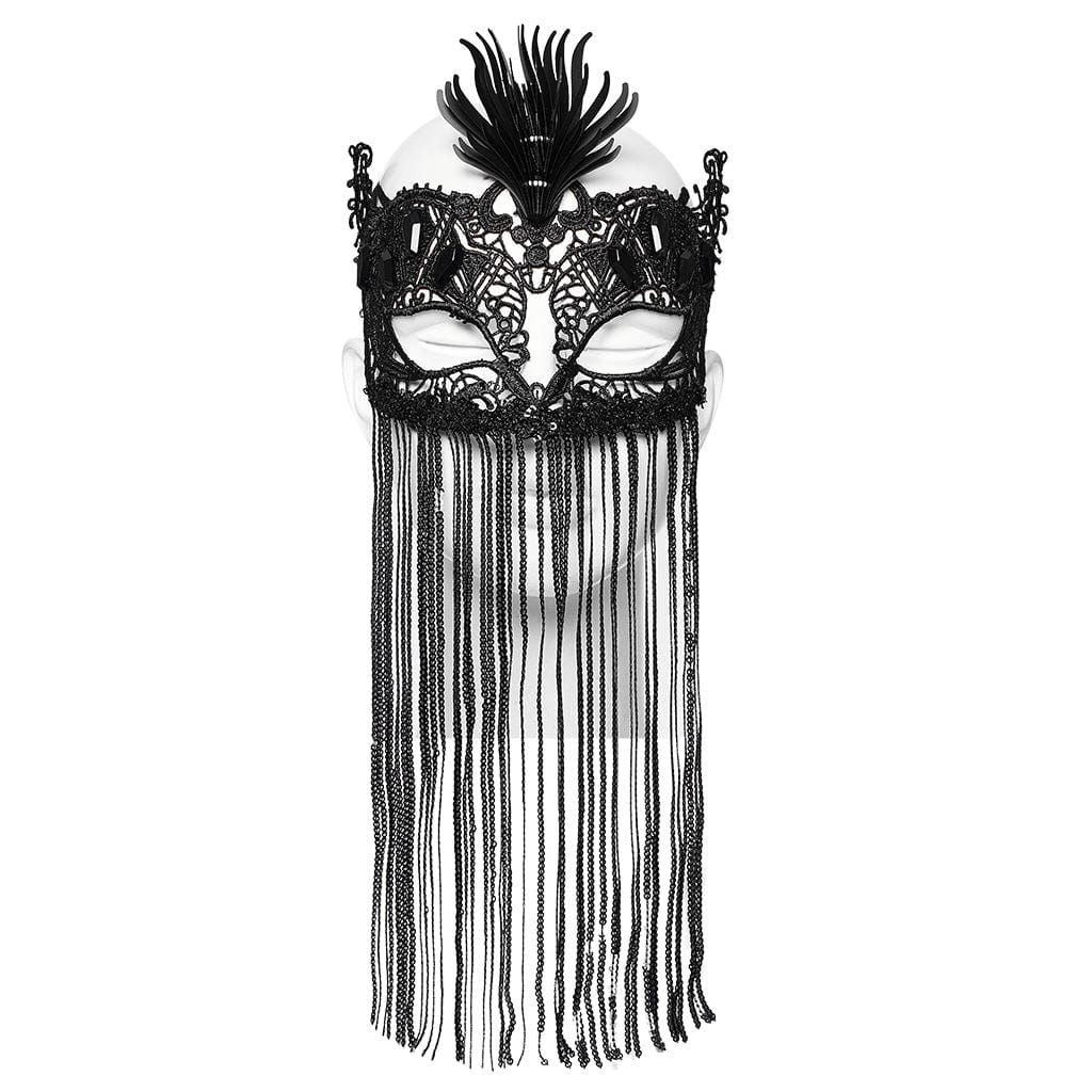 PUNK RAVE Women's Gothic Lace Tassels Mask