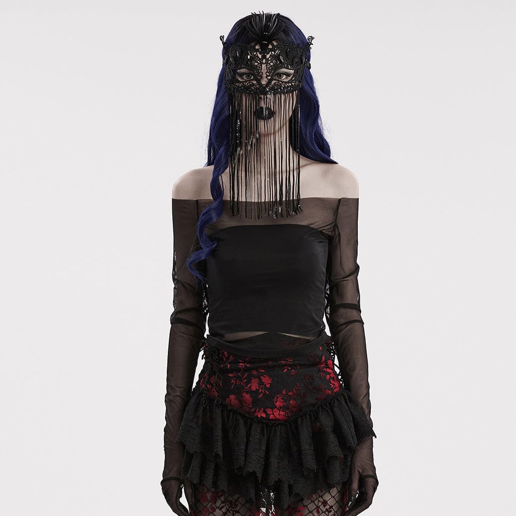PUNK RAVE Women's Gothic Lace Tassels Mask
