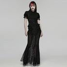 PUNK RAVE Women's Gothic Lace Turn-down Collar Puff Short Sleeved Shirt