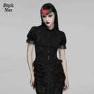 PUNK RAVE Women's Gothic Lace Turn-down Collar Puff Short Sleeved Shirt