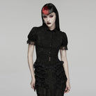 PUNK RAVE Women's Gothic Lace Turn-down Collar Puff Short Sleeved Shirt