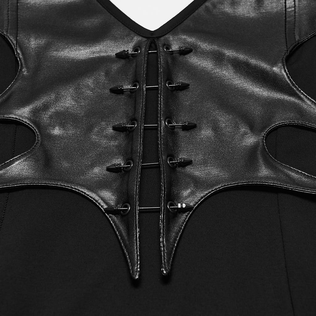 PUNK RAVE Women's Gothic Lace-up Buckle Strap Halter Maxi Dress