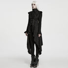 PUNK RAVE Women's Gothic Lace-up Cutout Irregular Hem Jacquard Vest
