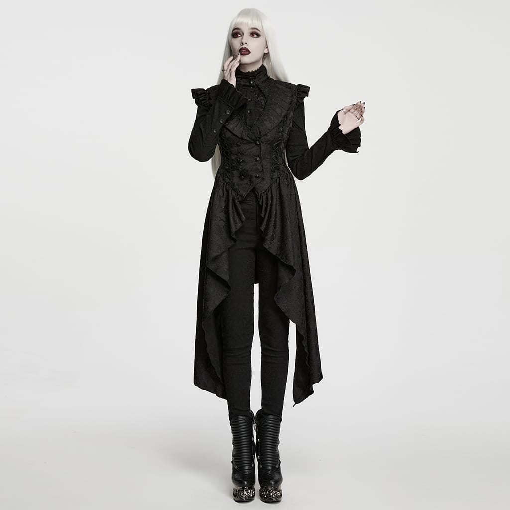 PUNK RAVE Women's Gothic Lace-up Cutout Irregular Hem Jacquard Vest