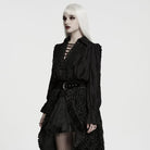 PUNK RAVE Women's Gothic Lace-up Distressed Collared Long Sleeve Shirt Black