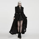 PUNK RAVE Women's Gothic Lace-up Distressed Collared Long Sleeve Shirt Black