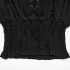 PUNK RAVE Women's Gothic Lace-up Distressed Collared Long Sleeve Shirt Black