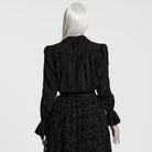 PUNK RAVE Women's Gothic Lace-up Distressed Collared Long Sleeve Shirt Black