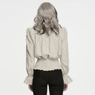 PUNK RAVE Women's Gothic Lace-up Distressed Collared Long Sleeve Shirt White