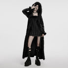 PUNK RAVE Women's Gothic Lace-up Faux Fur Splice Hooded Coat Black