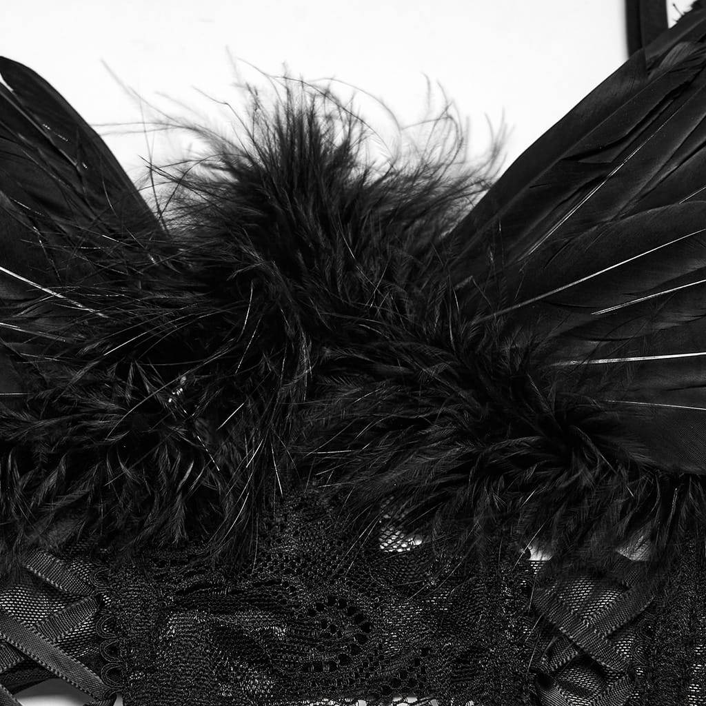 PUNK RAVE Women's Gothic Lace-up Feather Mesh Bustier