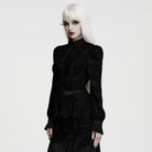 PUNK RAVE Women's Gothic Lace-up Floral Long Sleeve Shirt