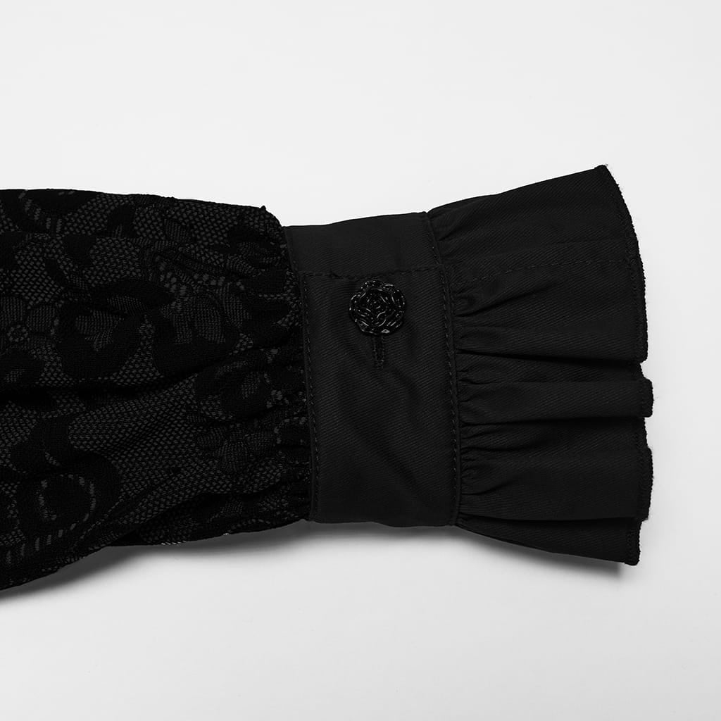 PUNK RAVE Women's Gothic Lace-up Floral Long Sleeve Shirt