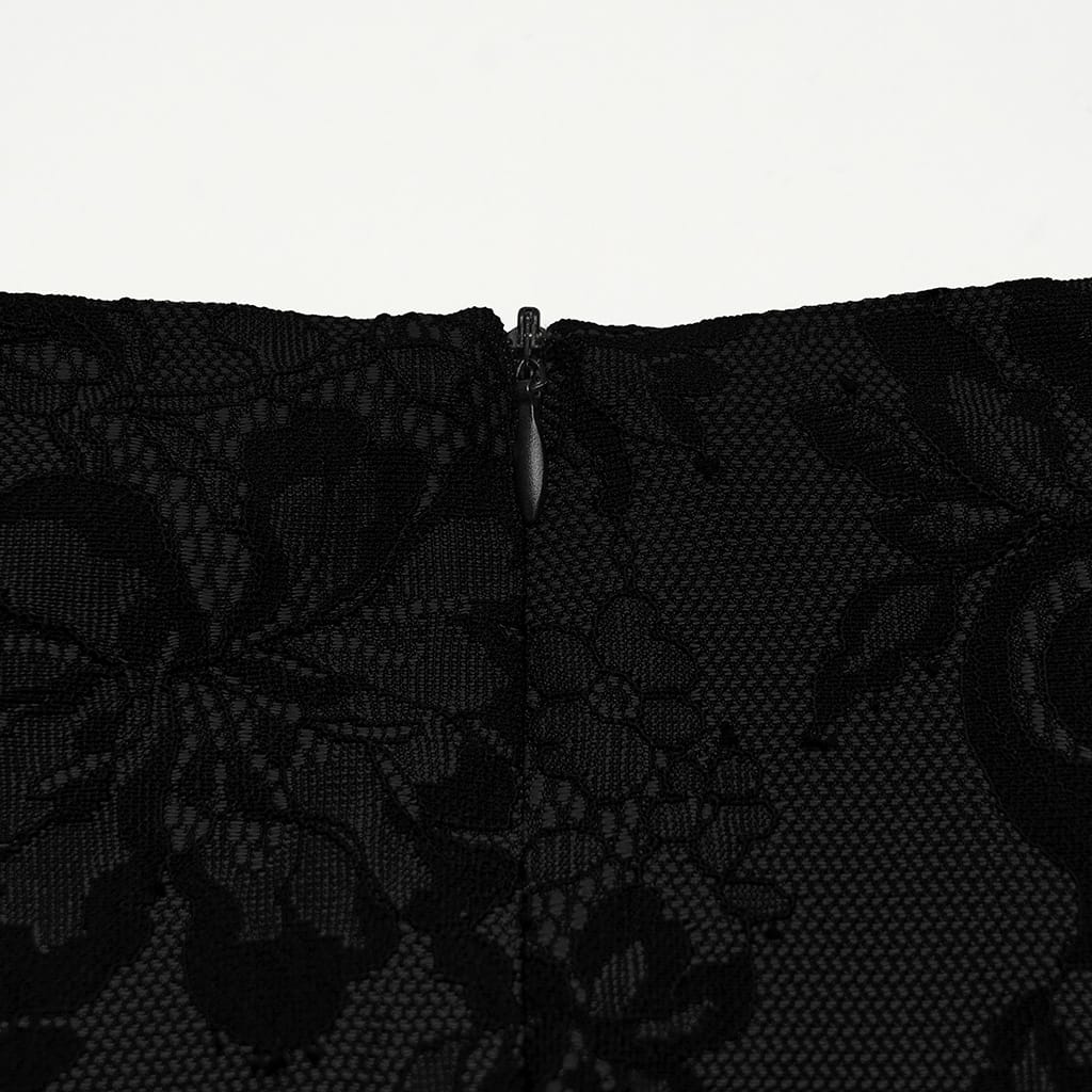 PUNK RAVE Women's Gothic Lace-up Floral  Midi Skirt