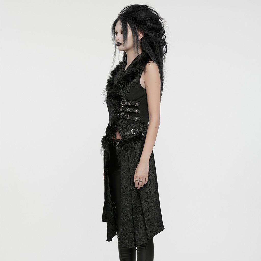 PUNK RAVE Women's Gothic Lace-up Jacquard Detachable Vest