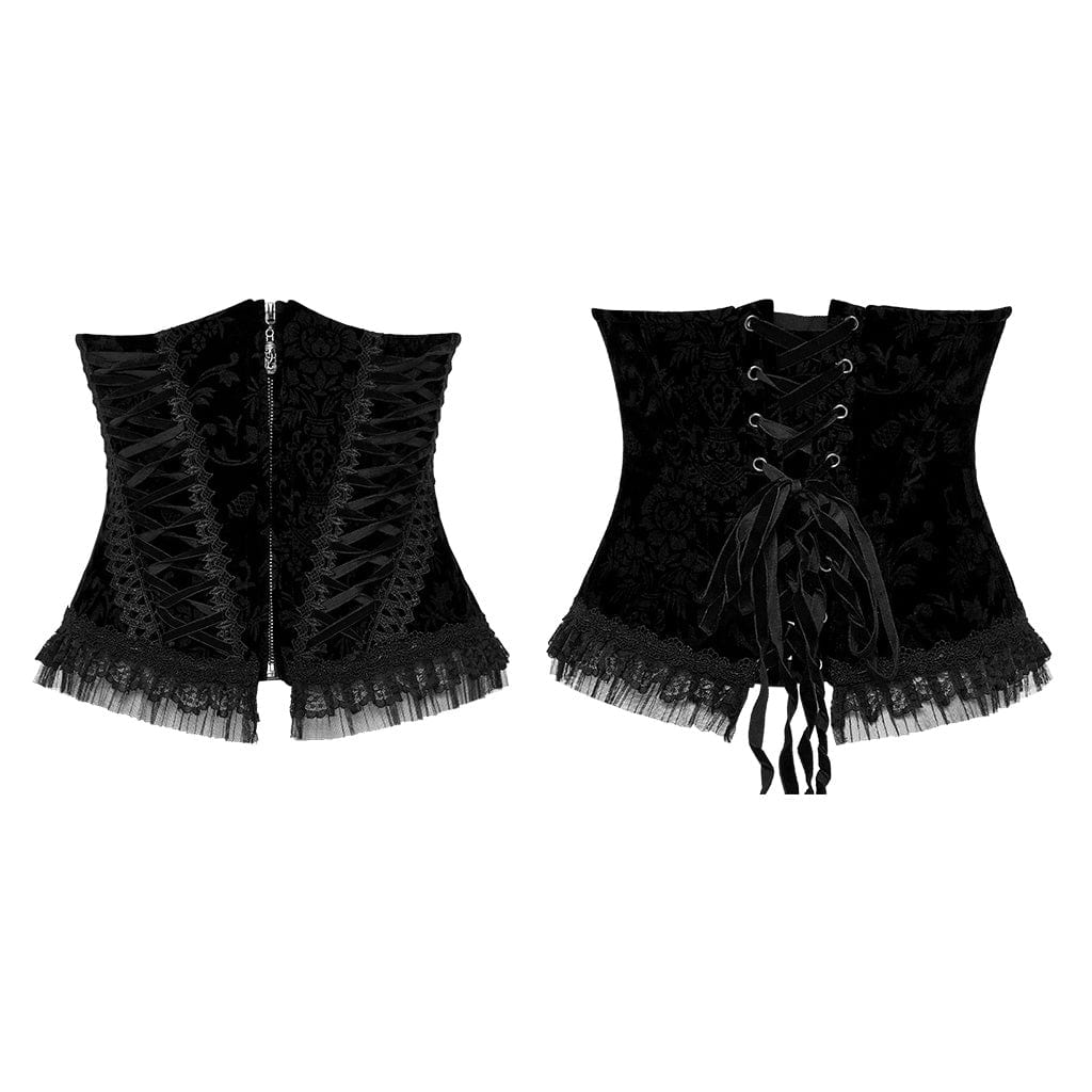 PUNK RAVE Women's Gothic Lace-up Lace Hem Underbust Corset