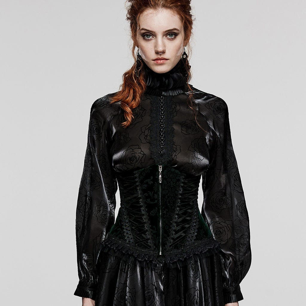 PUNK RAVE Women's Gothic Lace-up Lace Hem Underbust Corset