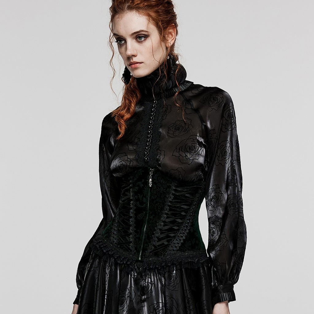 PUNK RAVE Women's Gothic Lace-up Lace Hem Underbust Corset