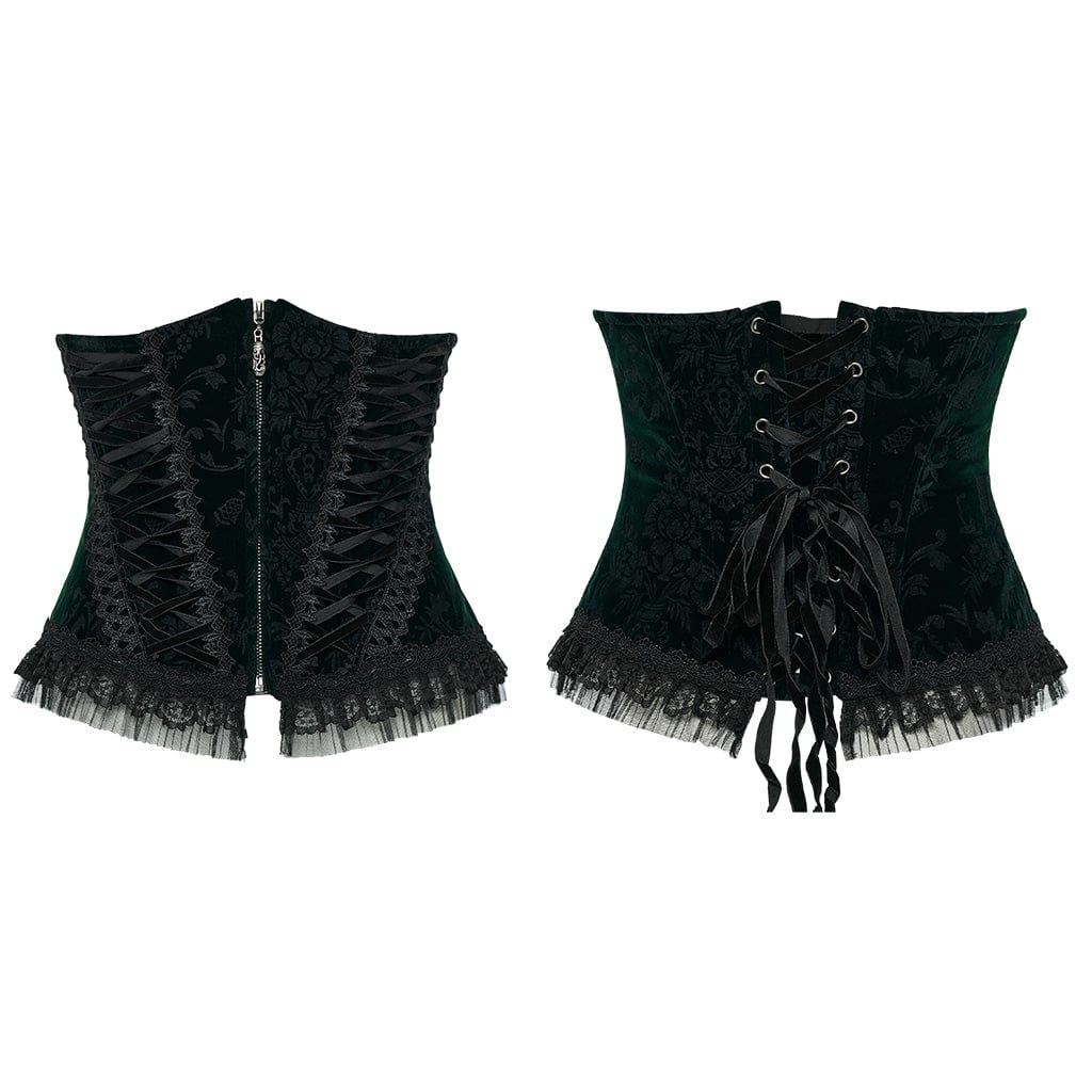 PUNK RAVE Women's Gothic Lace-up Lace Hem Underbust Corset